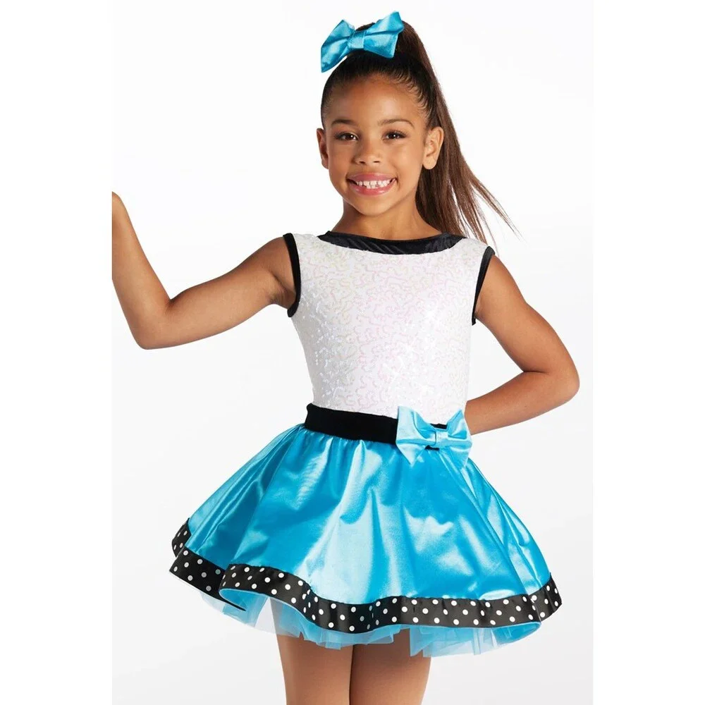 Pre-Owned Dance Costume Weissman 15332 Intermediate Child Turquoise Jazz Sequin